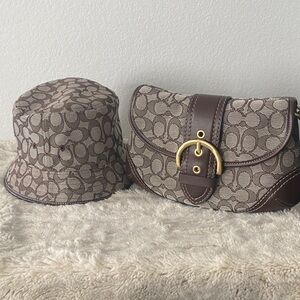 Coach Brown Patterned Hat and Bag Set